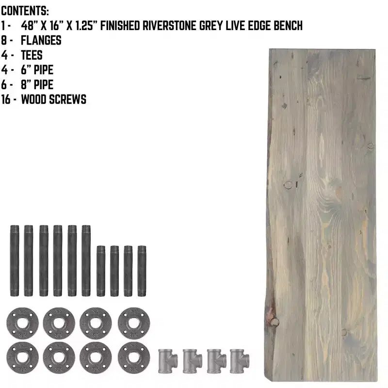 Panca accentata RESTORE Riverstone Grey in legno massello con bordo vivo di Pipe Decor