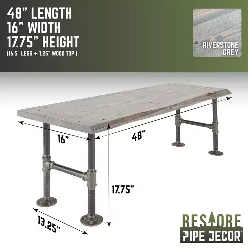 Panca accentata RESTORE Riverstone Grey in legno massello con bordo vivo di Pipe Decor