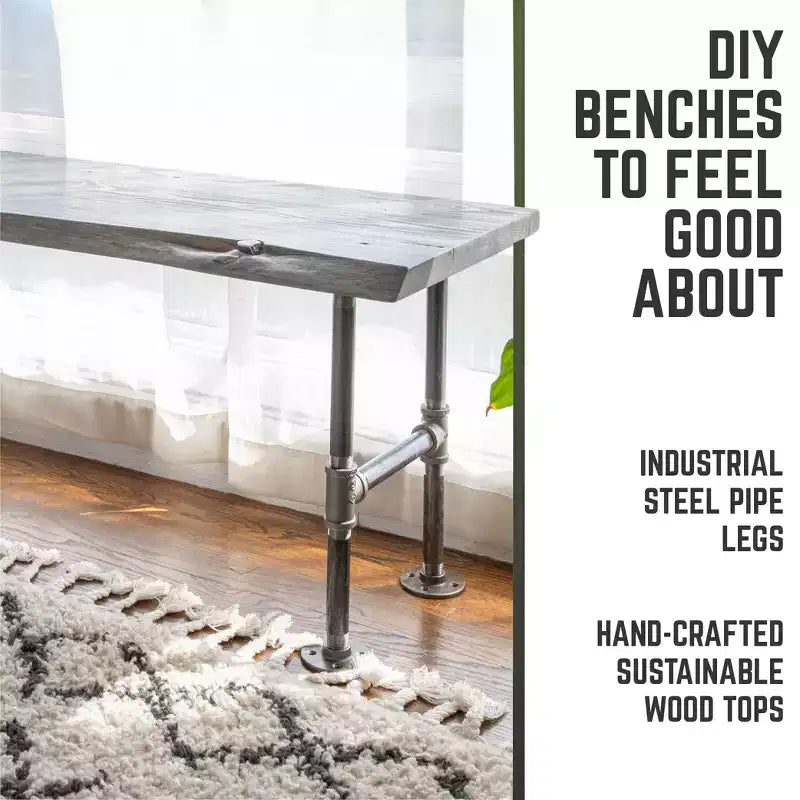 Panca accentata RESTORE Riverstone Grey in legno massello con bordo vivo di Pipe Decor
