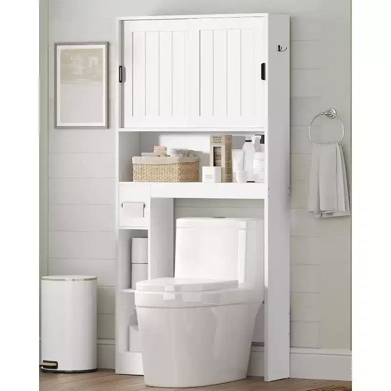 Dcolora Mobiletto sopra WC, Mobiletto da Bagno Stile Rustico sopra WC con Ante Scorrevoli