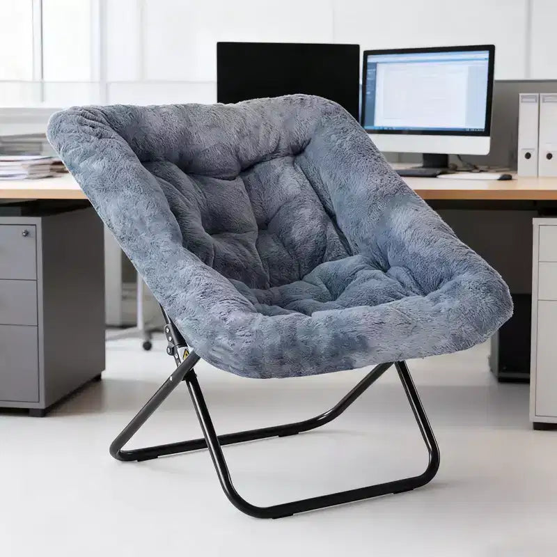 JIONJOY Soft Faux Fur Folding Lounge Chair - Large Size for Adults/Teens, Foldable Reading Chair