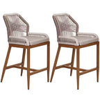 GustoWave Sgabelli da Bar Altezza Bancone Set da 2, Sgabelli da Bar Altezza Bancone in Corda Boho, Sgabelli da Bar Moderni in Alluminio Intrecciato in Rattan con Schienale e Braccioli