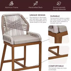 GustoWave Sgabelli da Bar Altezza Bancone Set da 2, Sgabelli da Bar Altezza Bancone in Corda Boho, Sgabelli da Bar Moderni in Alluminio Intrecciato in Rattan con Schienale e Braccioli