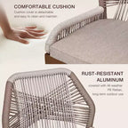 GustoWave Sgabelli da Bar Altezza Bancone Set da 2, Sgabelli da Bar Altezza Bancone in Corda Boho, Sgabelli da Bar Moderni in Alluminio Intrecciato in Rattan con Schienale e Braccioli