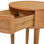 GDFStudio Rossville 18 Tavolino Rotondo con Cassetto in Rattan e Legno