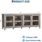 COZONY 62x23.6 Mobile TV per TV 65 Pollici, Centro Intrattenimento, Mobile Media Moderno con Armadietto, 4 Ante Scorrevoli in Vetro