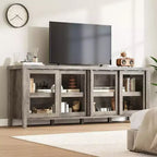 COZONY 62x23.6 Mobile TV per TV 65 Pollici, Centro Intrattenimento, Mobile Media Moderno con Armadietto, 4 Ante Scorrevoli in Vetro