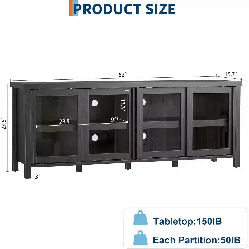 COZONY 62x23.6 Mobile TV per TV 65 Pollici, Centro Intrattenimento, Mobile Media Moderno con Armadietto, 4 Ante Scorrevoli in Vetro