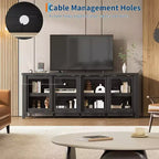 COZONY 62x23.6 Mobile TV per TV 65 Pollici, Centro Intrattenimento, Mobile Media Moderno con Armadietto, 4 Ante Scorrevoli in Vetro