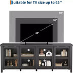 COZONY 62x23.6 Mobile TV per TV 65 Pollici, Centro Intrattenimento, Mobile Media Moderno con Armadietto, 4 Ante Scorrevoli in Vetro