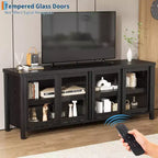 COZONY 62x23.6 Mobile TV per TV 65 Pollici, Centro Intrattenimento, Mobile Media Moderno con Armadietto, 4 Ante Scorrevoli in Vetro