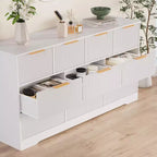 Cassettiera a 10 cassetti per camera da letto, cassettiera in legno da 149,86 cm con maniglie dorate, cassettiera grande scanalata, supporto TV, organizer per vestiti per camera da letto