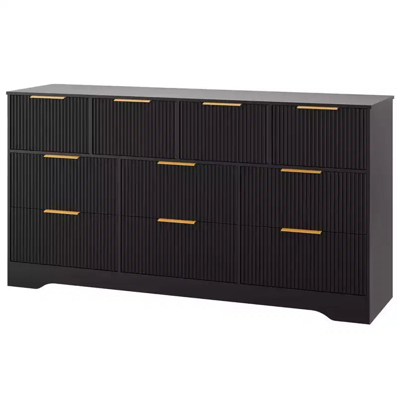 Cassettiera a 10 cassetti per camera da letto, cassettiera in legno da 149,86 cm con maniglie dorate, cassettiera grande scanalata, supporto TV, organizer per vestiti per camera da letto