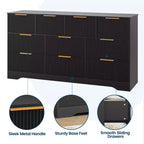 Cassettiera a 10 cassetti per camera da letto, cassettiera in legno da 149,86 cm con maniglie dorate, cassettiera grande scanalata, supporto TV, organizer per vestiti per camera da letto