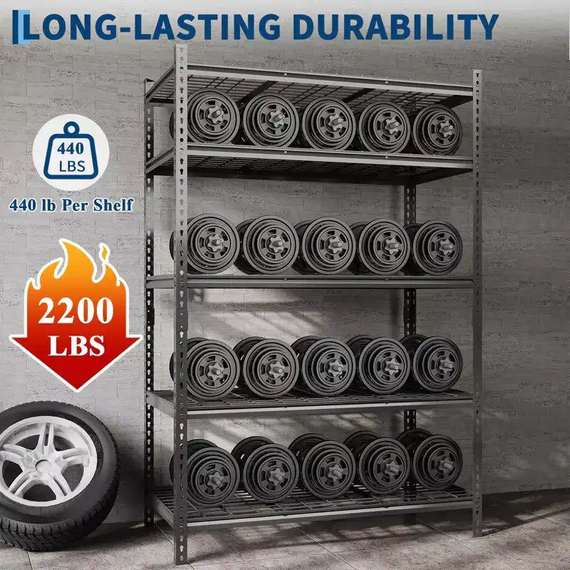 Scaffalatura da garage 2200 libbre Scaffali portaoggetti Scaffalatura metallica regolabile Scaffali metallici a 5 ripiani per garage, cucina, dispensa