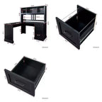 Scrivania angolare per computer Homy Casa con libreria e cassetti, workstation moderna per ufficio domestico, colore nero
