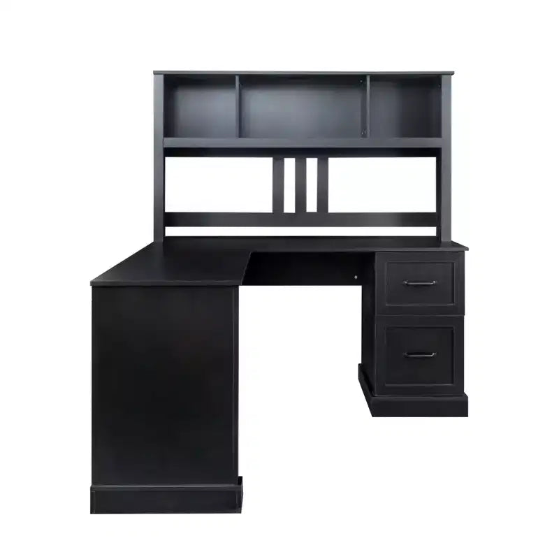 Scrivania angolare per computer Homy Casa con libreria e cassetti, workstation moderna per ufficio domestico, colore nero