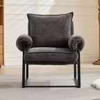 Poltrona Okak Modern Reclinabile con Schienale Imbottito in Ciniglia e Braccioli Regolabili, con Struttura in Metallo Nero, Poltrona Relax per Soggiorni, Aree Relax
