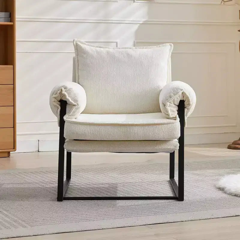 Poltrona Okak Modern Reclinabile con Schienale Imbottito in Ciniglia e Braccioli Regolabili, con Struttura in Metallo Nero, Poltrona Relax per Soggiorni, Aree Relax