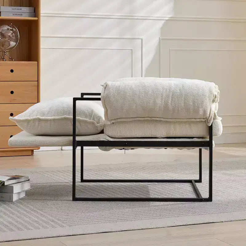 Poltrona Okak Modern Reclinabile con Schienale Imbottito in Ciniglia e Braccioli Regolabili, con Struttura in Metallo Nero, Poltrona Relax per Soggiorni, Aree Relax