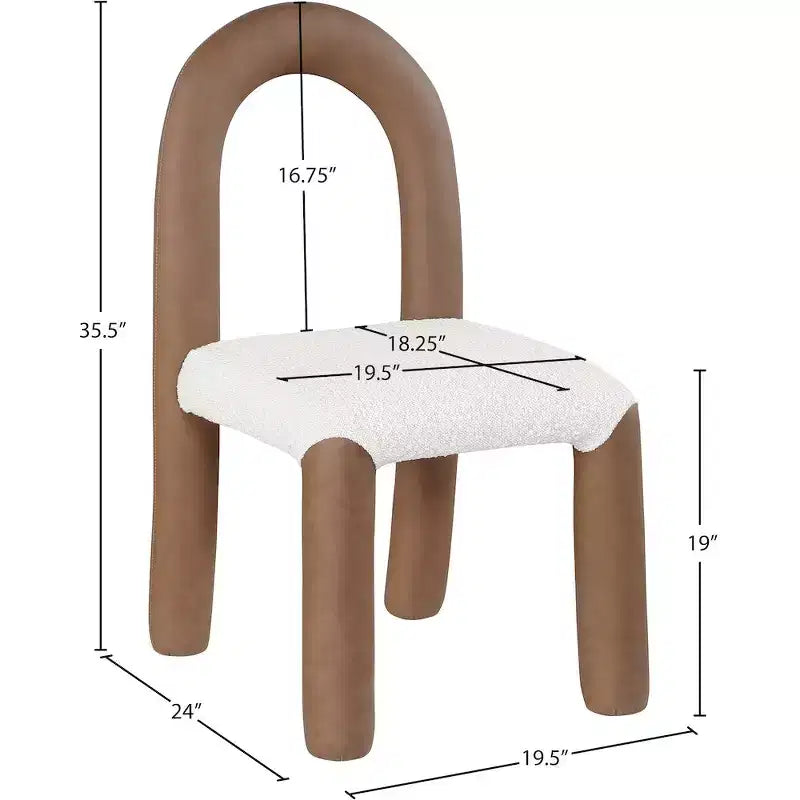 Meridian Furniture, Sedia da Pranzo Amari in Ecopelle e Tessuto Bouclé, Set da 2