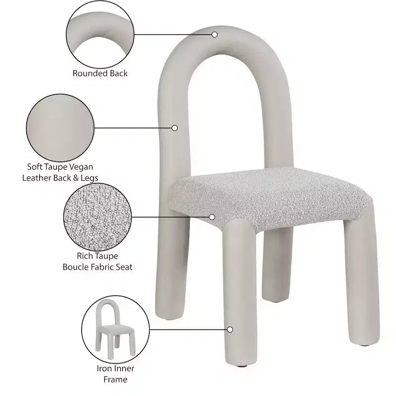 Meridian Furniture, Sedia da Pranzo Amari in Ecopelle e Tessuto Bouclé, Set da 2