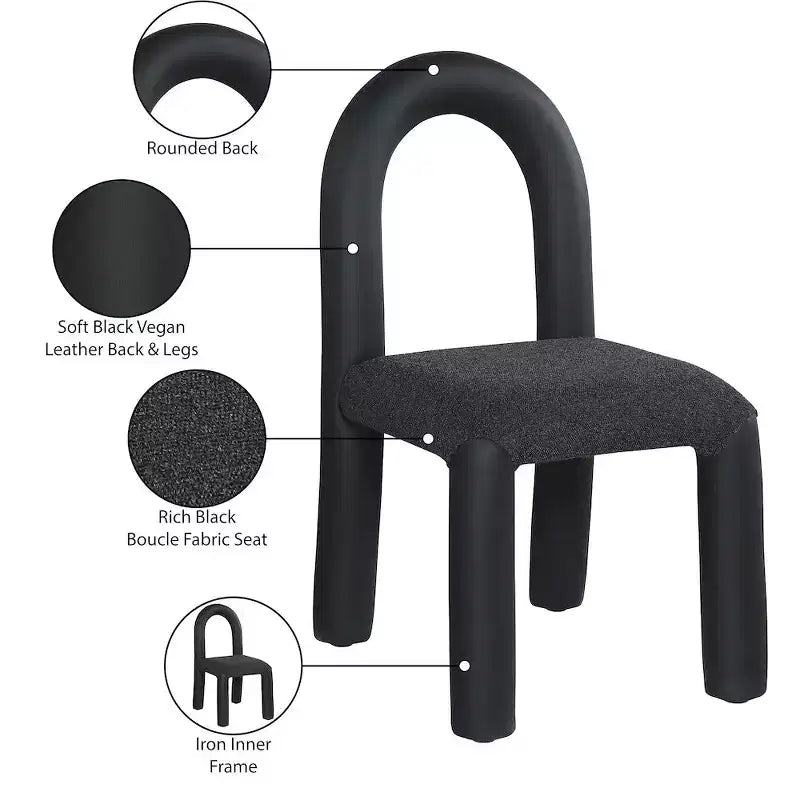 Meridian Furniture, Sedia da Pranzo Amari in Ecopelle e Tessuto Bouclé, Set da 2