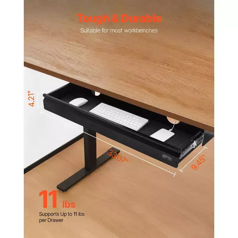 VEVOR Cassetto scorrevole sottopiano largo 33 pollici, accessorio sottopiano a scomparsa, organizer da scrivania nascosto, 33x9x4 pollici, nero