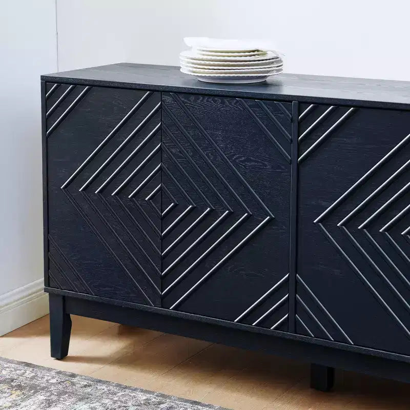 Mobile credenza con 60 ripiani e ante con motivo geometrico, scaffali regolabili, consolle moderna porta TV, tavolino da caffè, buffet per cucina