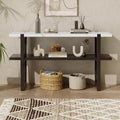 Okak 54IN Retro Narrow Console Table, Entryway Table with Open Shelf and Marble-Effect Tabletop, Hallway Table for Living Room, Foyer