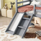 Okak 81.7IN Letto a soppalco basso per bambini con scivolo, letto singolo con scala, ringhiere di sicurezza e struttura a tetto a casetta, struttura letto per cameretta bambini
