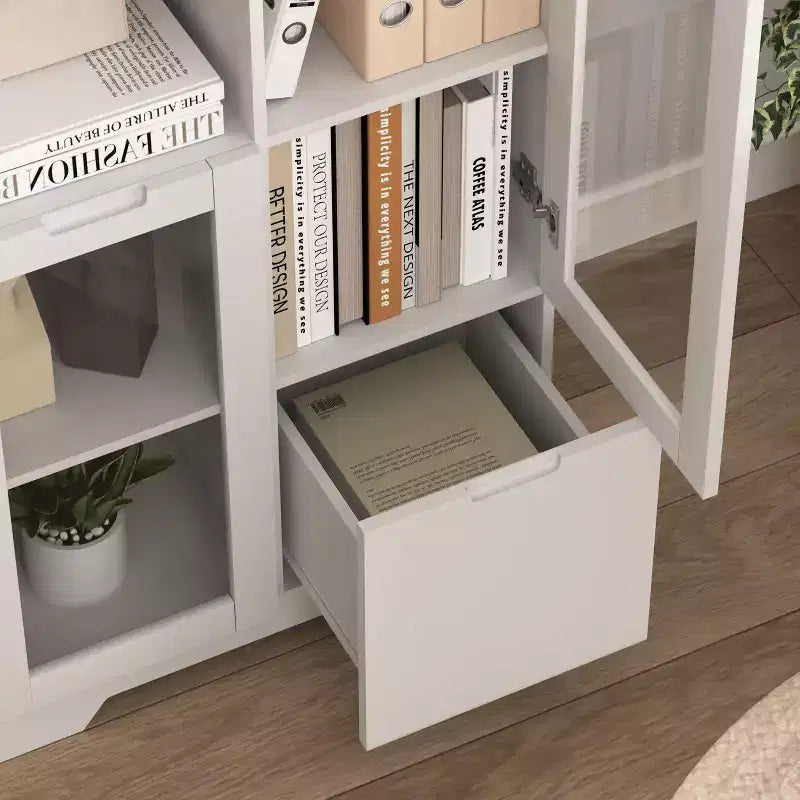 Mobile Contenitore Decorativo Homy Casa con Ante in Vetro e Ripiani Aperti per Cucina o Soggiorno, Bianco