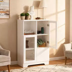 Mobile Contenitore Decorativo Homy Casa con Ante in Vetro e Ripiani Aperti per Cucina o Soggiorno, Bianco