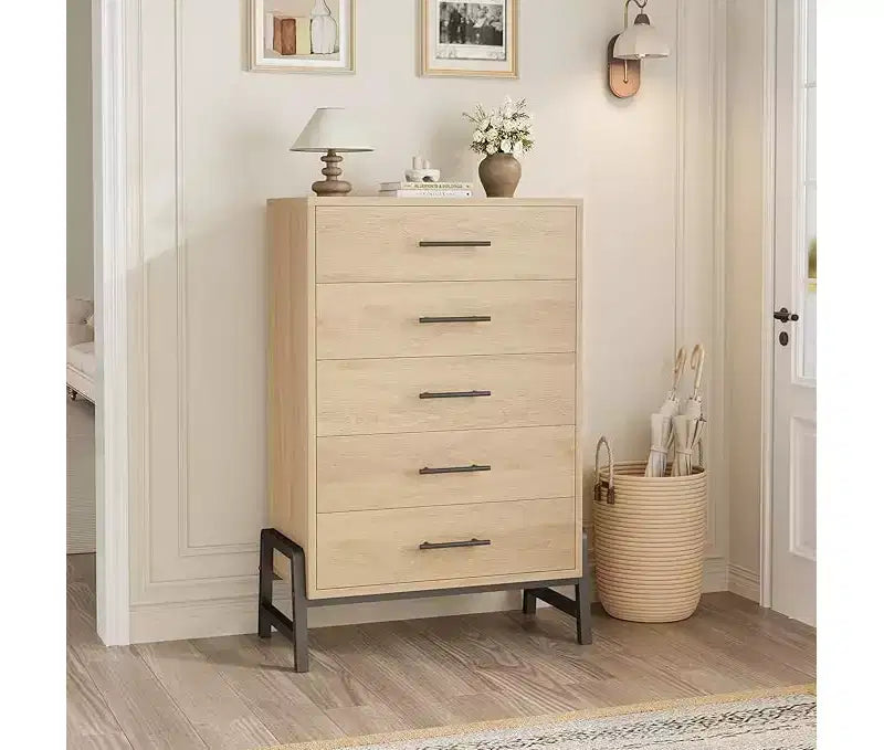 CuisinSmart Cassettiera a 6 cassetti per camera da letto, cassettiera alta da terra con contenitore, cassettiera portaoggetti in legno per camera da letto e soggiorno