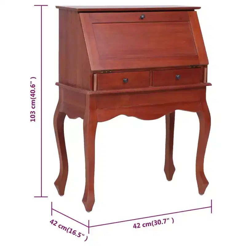 Scrittoio Segretario Marrone Legno massello di mogano 78 x 42 x 103 cm
