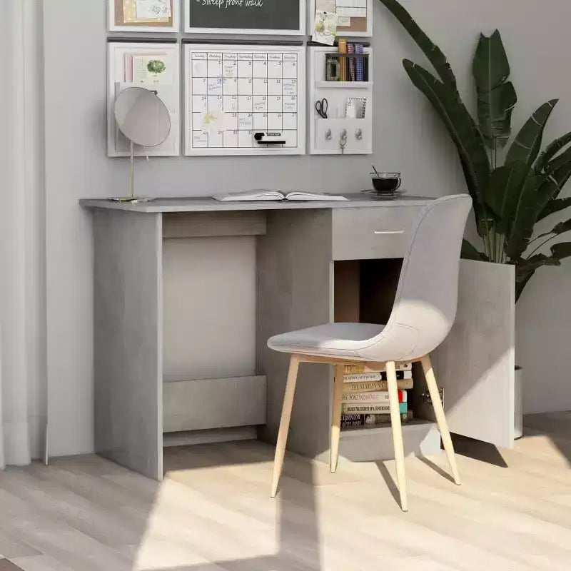Desk Concrete Grey Engineered Wood Standard Desk Rectangular