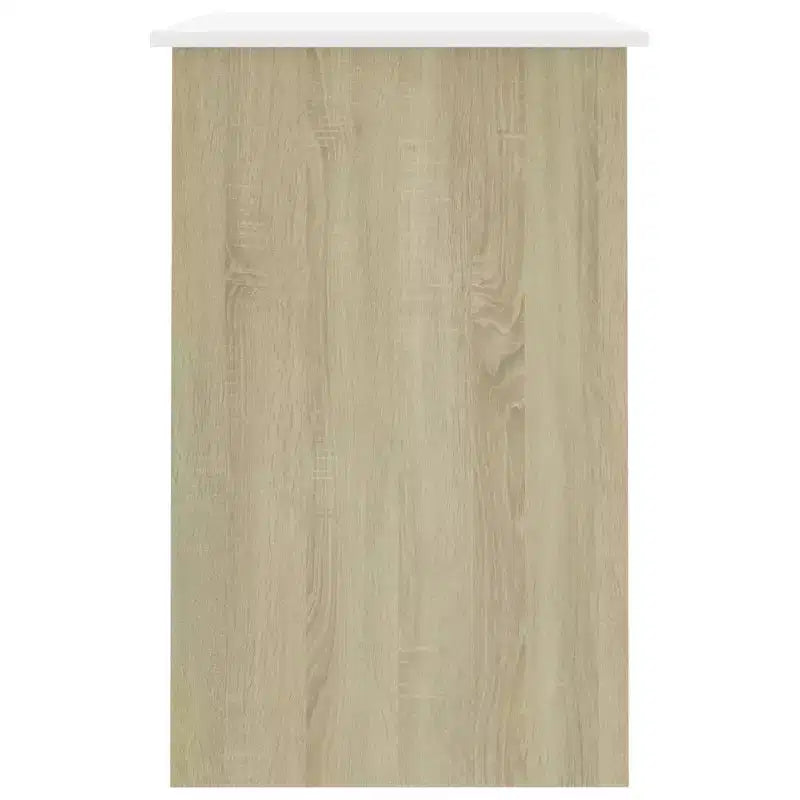 Scrivania media in legno multistrato bianco e rovere Sonoma