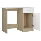 Scrivania media in legno multistrato bianco e rovere Sonoma