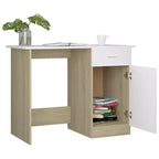 Scrivania media in legno multistrato bianco e rovere Sonoma
