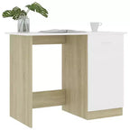Scrivania media in legno multistrato bianco e rovere Sonoma