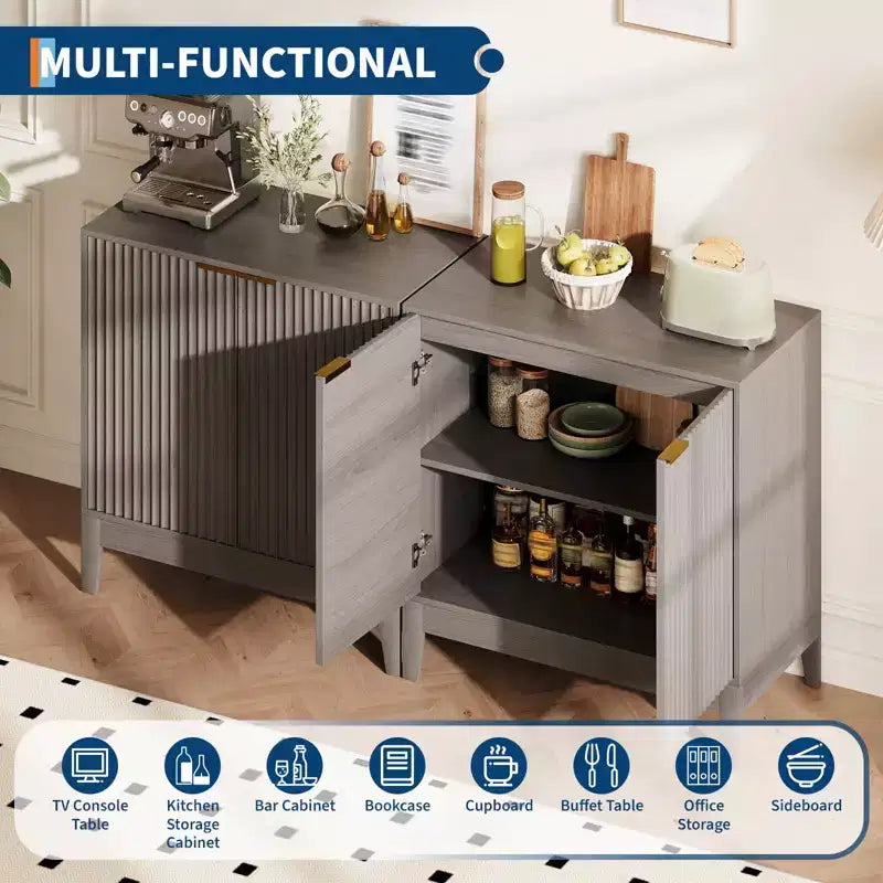 Grande credenza a buffet con contenitore, mobile da bar moderno scanalato da 120 cm con 3 cassetti e 2 ante per sala da pranzo, soggiorno, corridoio
