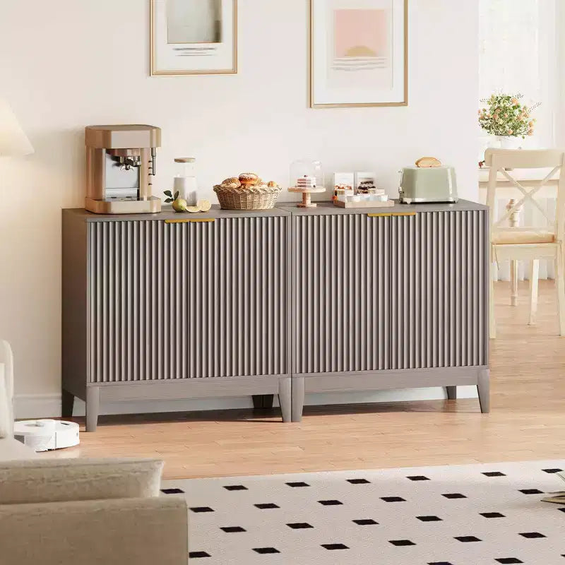 Grande credenza a buffet con contenitore, mobile da bar moderno scanalato da 120 cm con 3 cassetti e 2 ante per sala da pranzo, soggiorno, corridoio