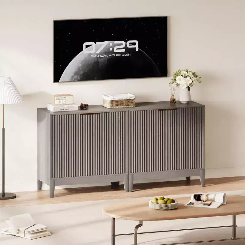 Grande credenza a buffet con contenitore, mobile da bar moderno scanalato da 120 cm con 3 cassetti e 2 ante per sala da pranzo, soggiorno, corridoio