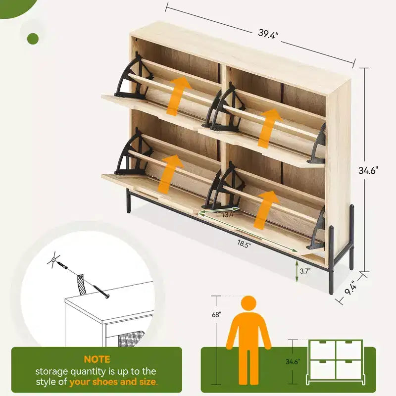 Scarpiera a 4 cassetti con ante in rattan e gambe in metallo, stile rustico, per ingresso/armadio
