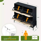 Scarpiera a 4 cassetti con ante in rattan e gambe in metallo, stile rustico, per ingresso/armadio
