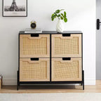 Scarpiera a 4 cassetti con ante in rattan e gambe in metallo, stile rustico, per ingresso/armadio