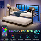 AMERLIFE Divano Letto Singolo con Stazione di Ricarica e Luci a LED, Divano Letto con Letto Estraibile per Soggiorno, Camera da Letto, Camera degli Ospiti
