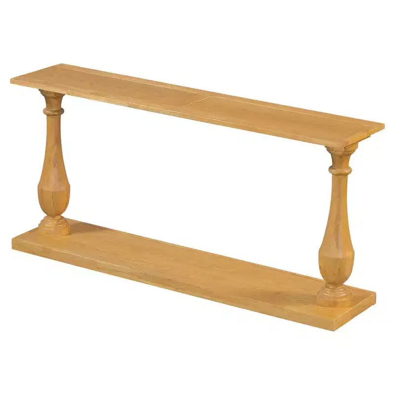 Tavolo da ingresso vintage Okak 63IN con impiallacciatura in pino, tavolo consolle con eleganti gambe affusolate e ripiano aperto, tavolo da corridoio per soggiorno, naturale