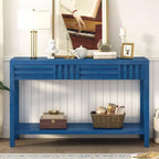 Okak 51.3IN Modern Console Table with Ash Veneer and Striped Design, Entryway Table with 2 Drawers, Hallway Table for Living Room, Foyer, Navy Blue
