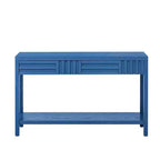 Okak 51.3IN Tavolo Consolle Moderno con Impiallacciatura in Frassino e Design a Strisce, Tavolo da Ingresso con 2 Cassetti, Tavolo da Corridoio per Soggiorno, Ingresso, Blu Navy